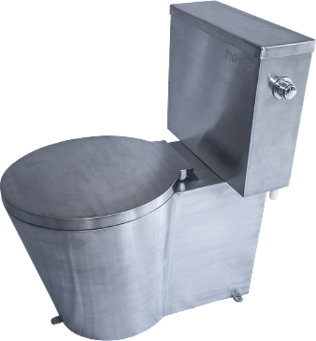 Bacia sanitária de aço inox antivandalismo, resistente e de fácil higienização, ideal para áreas de uso intenso como presídios e hospitais.